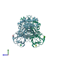 PDB entry 1isz coloured by chain, side view.