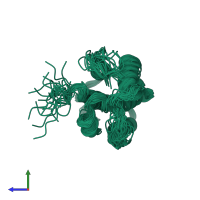 PDB entry 1itf coloured by chain, ensemble of 24 models, side view.