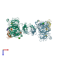 PDB entry 1ivo coloured by chain, top view.