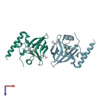 PDB entry 1ix1 coloured by chain, top view.