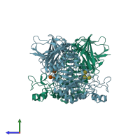 PDB entry 1j0k coloured by chain, side view.