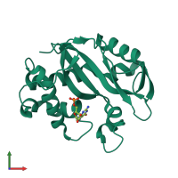 PDB entry 1j1f coloured by chain, front view.