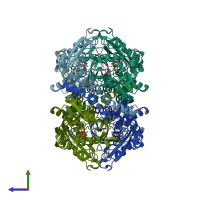 PDB entry 1j21 coloured by chain, side view.