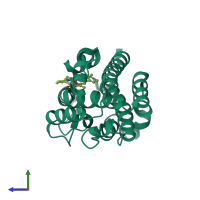 Monomeric assembly 1 of PDB entry 1j2c coloured by chemically distinct molecules, side view.