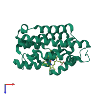 Monomeric assembly 1 of PDB entry 1j2c coloured by chemically distinct molecules, top view.