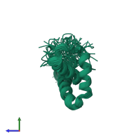 PDB entry 1j3x coloured by chain, ensemble of 30 models, side view.