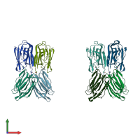 PDB entry 1j4t coloured by chain, front view.