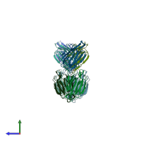 PDB entry 1j4t coloured by chain, side view.