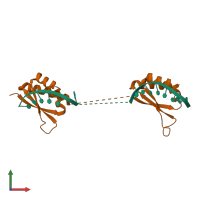 PDB entry 1j4w coloured by chain, front view.