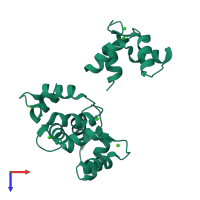 PDB entry 1j7p coloured by chain, ensemble of 3 models, top view.