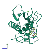 Monomeric assembly 1 of PDB entry 1jao coloured by chemically distinct molecules, side view.