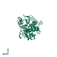 PDB entry 1jh8 coloured by chain, side view.