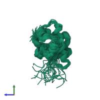 PDB entry 1ji8 coloured by chain, ensemble of 20 models, side view.