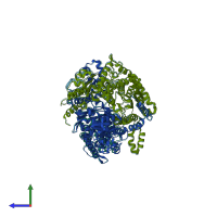 PDB entry 1jiq coloured by chain, side view.