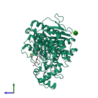 PDB entry 1jjb coloured by chain, side view.