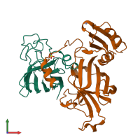 Hetero dimeric assembly 2 of PDB entry 1jk9 coloured by chemically distinct molecules, front view.