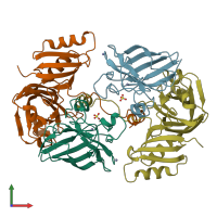 PDB entry 1jk9 coloured by chain, front view.