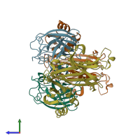 PDB entry 1jk9 coloured by chain, side view.