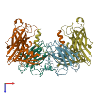 PDB entry 1jk9 coloured by chain, top view.