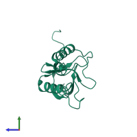 PDB entry 1joo coloured by chain, side view.