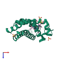 PDB entry 1jpb coloured by chain, top view.