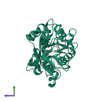 Monomeric assembly 1 of PDB entry 1jqf coloured by chemically distinct molecules, side view.