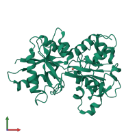 PDB entry 1jqf coloured by chain, front view.