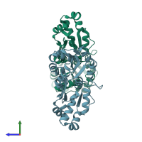 PDB entry 1jr2 coloured by chain, side view.