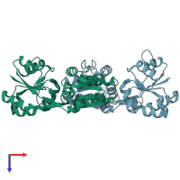 PDB entry 1jr2 coloured by chain, top view.