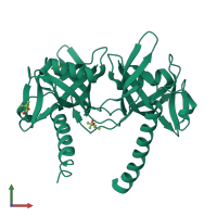 Homo dimeric assembly 2 of PDB entry 1jrk coloured by chemically distinct molecules, front view.