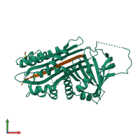 PDB entry 1jrr coloured by chain, front view.