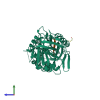 PDB entry 1jrr coloured by chain, side view.