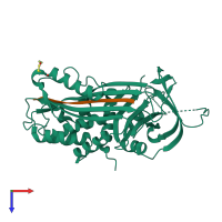 PDB entry 1jrr coloured by chain, top view.