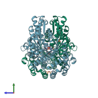 PDB entry 1js3 coloured by chain, side view.