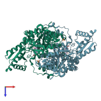 PDB entry 1js3 coloured by chain, top view.