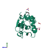 PDB entry 1jsf coloured by chain, side view.