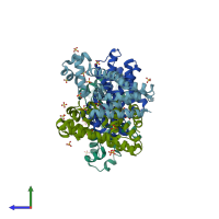 PDB entry 1jt6 coloured by chain, side view.