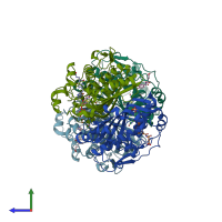 PDB entry 1juj coloured by chain, side view.