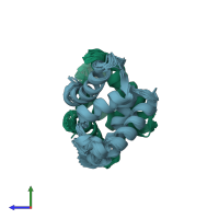 PDB entry 1jwd coloured by chain, ensemble of 22 models, side view.