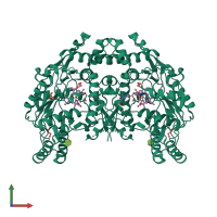 Homo dimeric assembly 1 of PDB entry 1jwj coloured by chemically distinct molecules, front view.