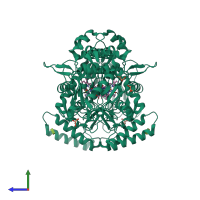 Homo dimeric assembly 1 of PDB entry 1jwj coloured by chemically distinct molecules, side view.