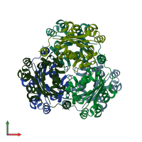PDB entry 1jxv coloured by chain, front view.