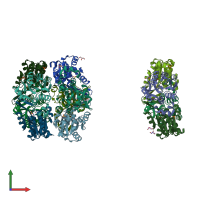 PDB entry 1k1e coloured by chain, front view.