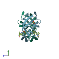 PDB entry 1k1t coloured by chain, side view.