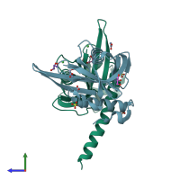 PDB entry 1k2e coloured by chain, side view.