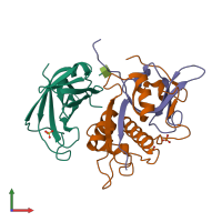 PDB entry 1k3b coloured by chain, front view.