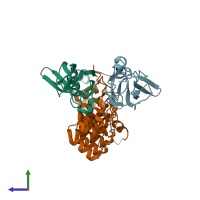 PDB entry 1k3z coloured by chain, side view.