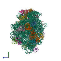 PDB entry 1k73 coloured by chain, side view.