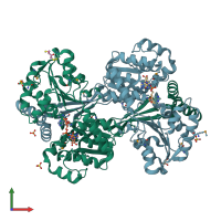 PDB entry 1kae coloured by chain, front view.