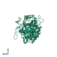 PDB entry 1kb3 coloured by chain, side view.